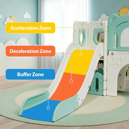 Miniatura 7 de Arlopu Juego de tobogán grande para niños de 10 en 1, juego de tobogán con pizarra para dibujar, aro de baloncesto, parque infantil resistente, casa