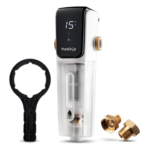 PureDrop PDR-ARB50WSP Filtro de agua de sedimentos giratorio, módulo de auto-lavado con pantalla táctil, filtro de sedimentos reutilizable para toda
