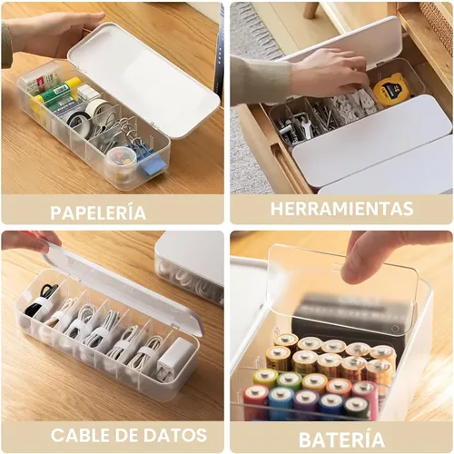Miniatura 5 de PAVSTINE Organizador de Cables Caja de Almacenamiento con 7 bridas de alambre, caja de organización de cables de escritorio con tapa, organizador