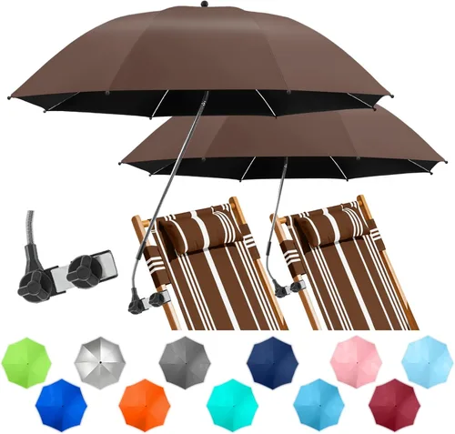 Miniatura 23 de Paquete de 2 paraguas de playa con abrazadera, paraguas ajustable de 360° para silla, paraguas UPF50+ para silla de playa, silla de patio, silla