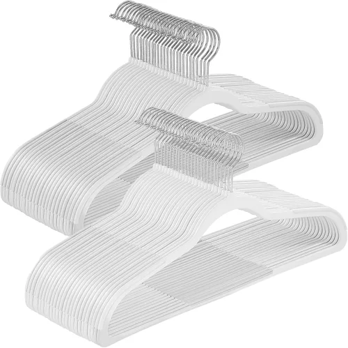 SONGMICS - Perchas para ropa, paquete de 50 perchas de plástico para abrigos, ahorro de espacio, blanco en nube UCRP050W05 Blanco Nube