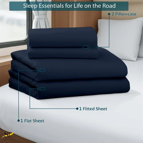 Miniatura 4 de Shreem Linen Olympic - Juego de sábanas tamaño Queen de 66 x 80 pulgadas, 100% algodón egipcio, juego de ropa de cama de 4 piezas, se adapta a Azul