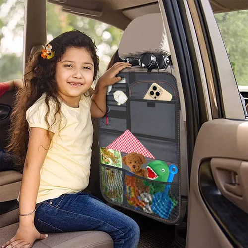 Miniatura 6 de Organizador de asiento trasero de automóvil de tela Oxford con bandeja plegable para usar como mesa infantil y bolsa de viaje para guardar artículos