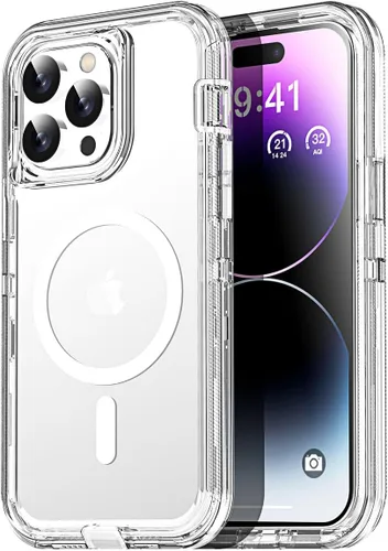 Miniatura 27 de AICase Funda transparente para iPhone 16e/13/iPhone 14, compatible con MagSafe 3 en 1, resistente protección contra caídas, cuerpo completo, a