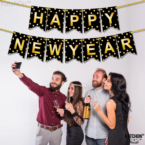 Miniatura 9 de KatchOn, Cartel grande de feliz año nuevo, 10 pies, sin bricolaje Fondo de feliz año nuevo para suministros de fiesta de Nochevieja 2026 Cartel
