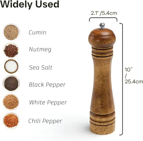 Miniatura 5 de Molinillo de sal y pimienta de madera, molinillo de sal y pimienta, cocteleras de madera de roble con molinillos de cerámica ajustables, 10