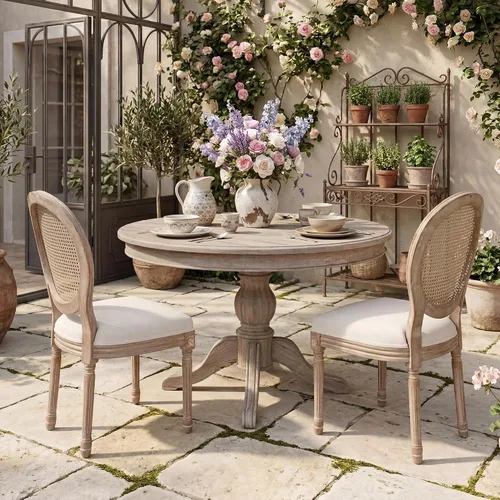 Miniatura 9 de Polar Aurora Juego de 2 sillas de comedor con respaldo cuadrado de tela beige con patas de madera maciza y marco para cocina francesa de campo
