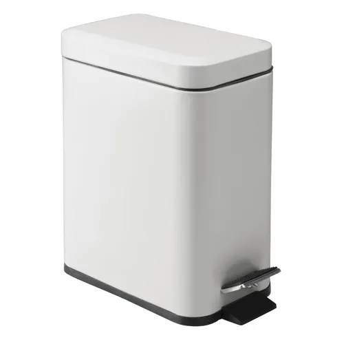 Miniatura 30 de mDesign Pequeño y moderno cubo de basura rectangular de metal con tapa y pedal de 1.3 galones, compacto, con cubo interior extraíble con asa
