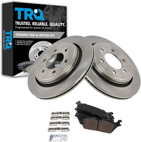 Miniatura 102 de TRQ Kit de rotor de freno trasero y pastillas de cerámica Posi premium compatible con camioneta Chevy GMC