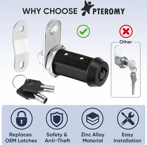 Miniatura 2 de PTEROMY Paquete de 2 cerraduras de gabinete con llaves, cerradura tubular de leva resistente de 5/8 pulgadas para cerraduras de almacenamiento