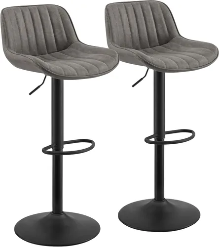 Miniatura 8 de Fat Ant Juego de 2 taburetes de bar ajustables de piel sintética, sillas de bar giratorias con respaldo, taburete de isla de cocina moderno tapizado