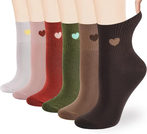 Miniatura 8 de Calcetines finos de algodón para mujer, calcetines suaves por encima del tobillo, 6 pares de calcetines divertidos con corazón novedoso