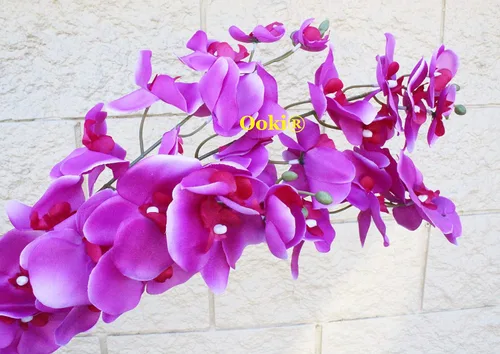 Hermosas ramas artificiales de orquídea Phalaenopsis coloridas de 33 pulgadas, tallos de flores para decoración del hogar, oficina, boda, no centro