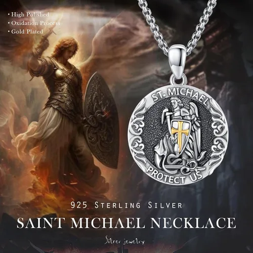 Miniatura 290 de Collar con colgante de plata de ley 925 con medalla de San Patrón, joyería religiosa para hombres y mujeres, con cadena de acero inoxidable 316L
