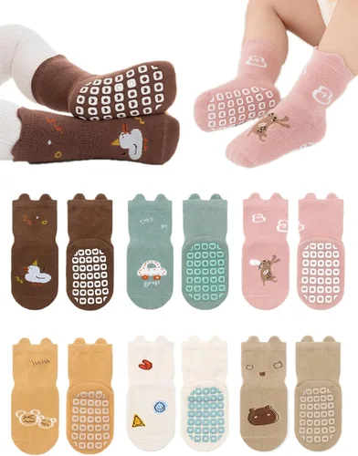 Calcetines antideslizantes para bebés recién nacidos, calcetines antideslizantes con agarres para niñas y niños