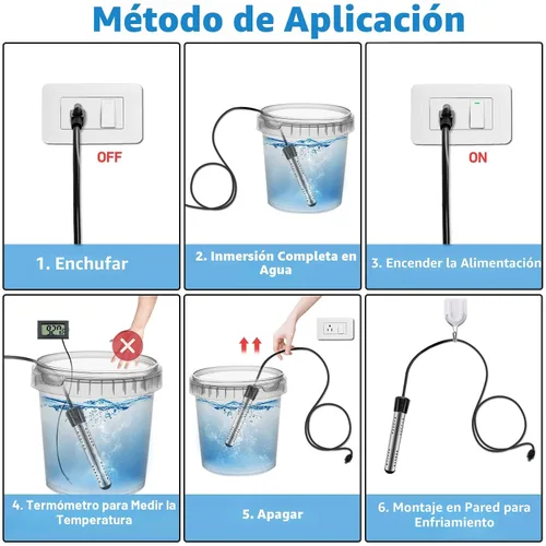 Miniatura 4 de Calentador de Agua de Inmersión Eléctrico, Calentador de Agua Caliente Portátil de 2000W con Protector de Acero Inoxidable 304 y Termómetro LCD