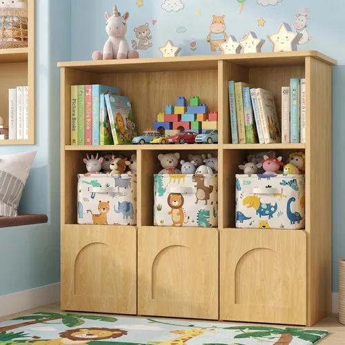 Miniatura 10 de knoworld - Estantería infantil con almacenamiento de juguetes, organizador oculto con 3 cajones enrollables ocultos y 5 cubos abiertos para Blanco