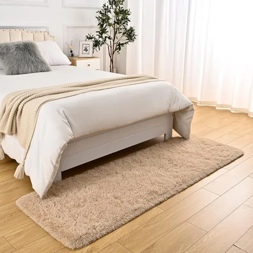 Miniatura 5 de DweIke Alfombras de pasillo beige esponjosas para dormitorio, 2 x 6 pies, alfombra larga de felpa suave para niñas y niños, antideslizante y lavable