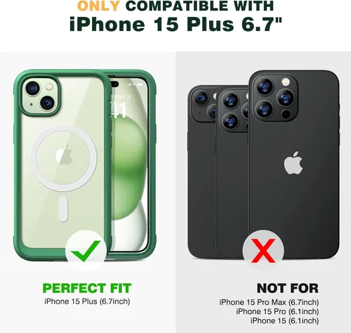 Miniatura 7 de Diaclara - Funda diseñada para iPhone 15 Plus de 6.7 pulgadas, compatible con MagSafe, magnética y resistente, con protector de pantalla Verde