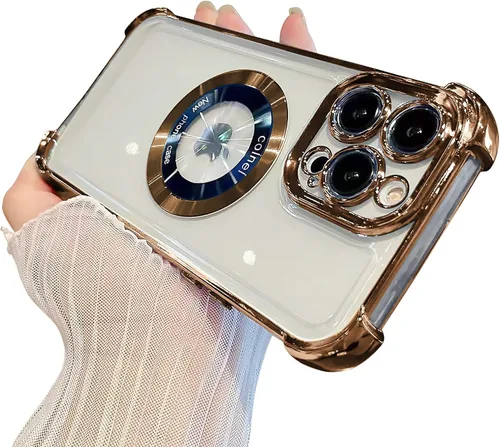 Miniatura 54 de Funda magnética transparente para iPhone 14 Plus, lujo brillante en las cuatro esquinas, protección de grado militar a prueba de golpes