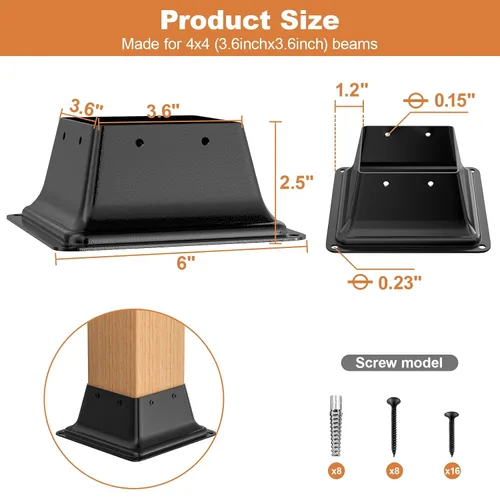 Miniatura 2 de FMhotu 4x4 Base de poste 2 piezas, soporte de poste de acero recubierto en polvo resistente de 3.6"x3.6" interno, adecuado para poste de madera
