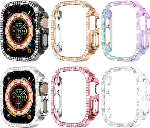 Miniatura 9 de FULLIFE Paquete de 6 para Apple Watch Ultra 3/2/1 Serie de estuches 11 10 9 8 7 6 5 4 3 2 1 SE3 49/45/44/42/41/40/38 mm Cubierta de cara con cara