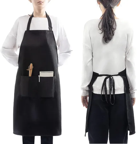 Miniatura 6 de Paquete de 4 delantales ajustables, delantal negro con 2 bolsillos, delantal lavable a máquina perfecto para cocinar, asar a la parrilla, lavar