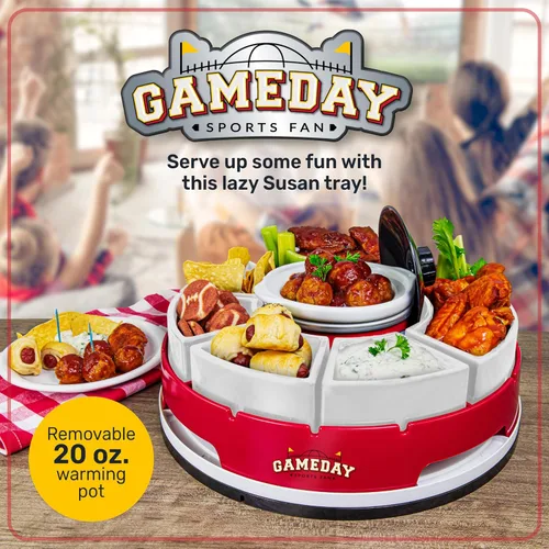 Miniatura 2 de Nostalgia Gameday juego de olla de cocción lenta con calefacción y bandeja giratoria Lazy Susan para servir para fiestas, olla de fondue para salsas