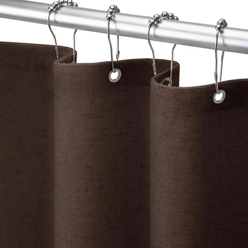 Miniatura 22 de Cortina de ducha de lino negro, cortinas de ducha de tela bohemia para baño, juego de forro de tela natural de algodón, 72 pulgadas de ancho x 72