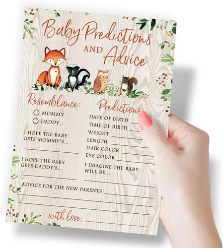 Miniatura 2 de Printed Party Predicciones y consejos para baby shower, animales del bosque, 50 tarjetas