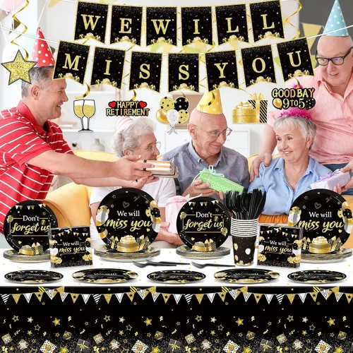 Miniatura 5 de 184 piezas We Will Miss You - Platos de papel desechables para fiestas, servilletas, vasos, mantel, pancarta, despedida, postre, pastel, cena