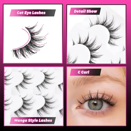 Miniatura 3 de Veleasha Pestañas postizas de manga puntiagudas, 100% hechas a mano, aspecto natural, pestañas postizas ligeras con banda transparente suave