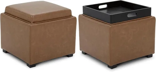 Miniatura 17 de CHITA Otomana de almacenamiento cúbica con tapa con bandeja, pequeño reposapiés con almacenamiento, mesa auxiliar cuadrada para sala de estar y gris