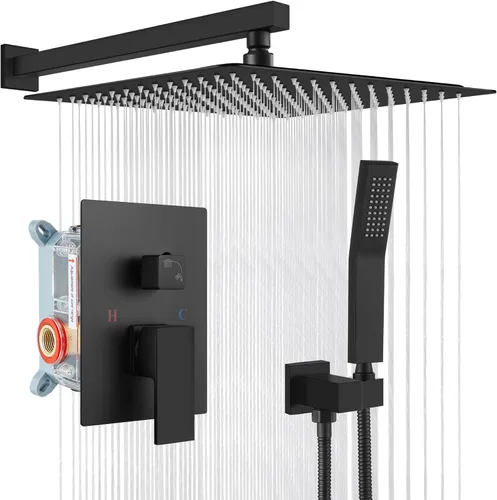 Miniatura 10 de gotonovo Sistema de ducha de lluvia para baño, juego de cabezal y mango de ducha de lluvia montado en la pared, conjunto completo combinado de latón