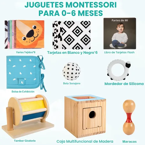 Miniatura 2 de WOODMAM Juguetes Montessori para bebés de 0 a 6 meses, juguetes educativos sensoriales de aprendizaje 9 en 1 para recién nacidos de 0 a 3-6 meses