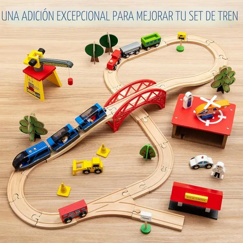 Miniatura 3 de KipiPol Conjunto de Tren de Juguete Locomotora de Acción a Batería para Vías de Madera, (Magnético) - Compatible con Thomas The Train Toys, Conjunto