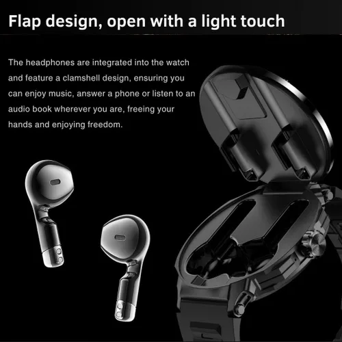 Miniatura 3 de Reloj inteligente 2 en 1 con audífonos, bisel de aleación de zinc, pantalla redonda de 1.46 pulgadas, función de llamada Bluetooth, reproducción