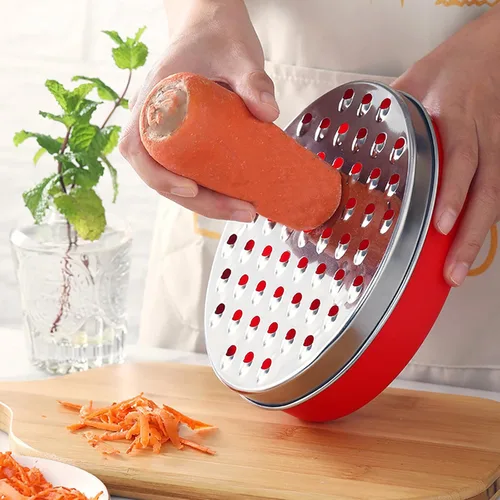 Miniatura 3 de Kunovo Rallador de queso con contenedor de almacenamiento hermético, trituradora de queso y rallador de verduras, rallador de caja (1-rojo)