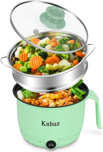 Miniatura 9 de Olla eléctrica caliente con vaporizador, cocina rápida de ramen, mini olla eléctrica de autocalentamiento portátil de 1.8L para cocinar fideos, Gris