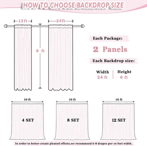 Miniatura 6 de DUOBAO Cortina de gasa rosa, 2 paneles de 29 x 96 pulgadas, cortinas de telón de fondo de boda, cortinas de playa transparentes para sala de estar