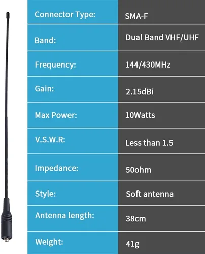 Miniatura 4 de Walkie Talkie Antena mejorada 14.96 pulgadas Whip Dual Band VHF/UHF SMA-Hembra Antenas para BTECH Baofeng UV-5R UV-82 Retevis Radio bidireccional