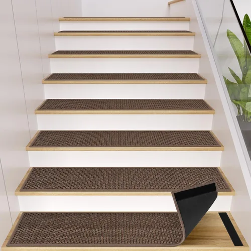 Miniatura 9 de GOYLSER Alfombras de Escalera de Yute Antideslizantes con Respaldo de Goma, 15 Piezas Tapetes Negros para Escaleras de Interiores, Almohadillas
