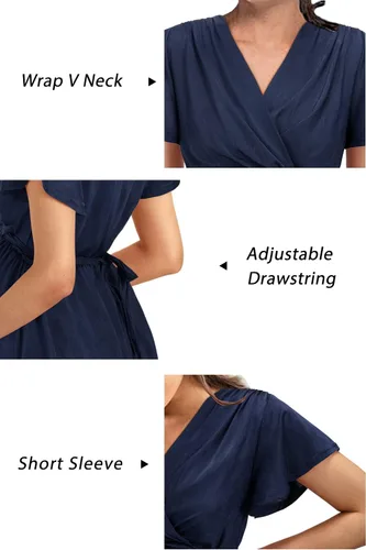 Miniatura 6 de OUGES 2024 - Camisetas de maternidad para mujer, manga corta, cuello en V, lazo en la espalda, ropa de maternidadtúnica casual para embarazo