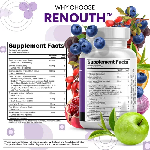 Miniatura 5 de Suplemento de Resveratrol Limpio Berberina Extracto de Semilla de Uva Quercetina Extracto de Té Verde Acai Noni Suplemento de Polifenoles
