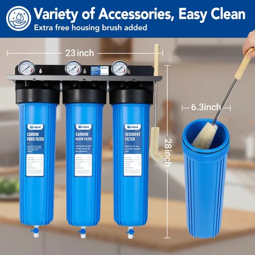 Miniatura 8 de WF3-01 PRO - Sistema de filtración de agua de 3 etapas para toda la casa, azul grande de 20 x 5.5 pulgadas, reduce metales pesados, PFAS