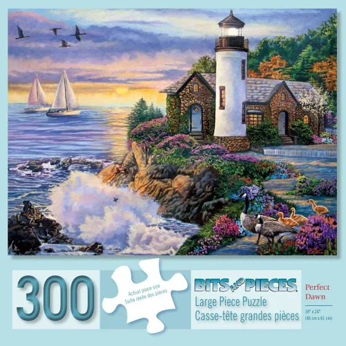 Bits and Pieces Rompecabezas grande de 300 piezas para adultos - Rompecabezas de amanecer en el océano 'Perfect Dawn' por la artista Laura Glen