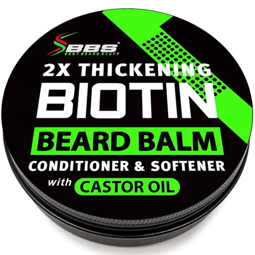Bálsamo de biotina para barba y bigote 2 veces más espesante, acondicionador vegano sin enjuague, suavizante natural, hidratante con aceite de