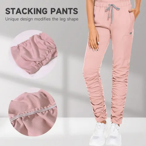 Miniatura 6 de niaahinn Conjunto de uniforme médico para mujer camiseta clásica con cuello en V y bolsillo y pantalones deportivos