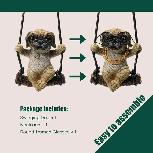 Miniatura 6 de Floruit Accesorios para colgar en el espejo del auto con diseño de pug, lindos accesorios para el espejo retrovisor que se balancea para hombres