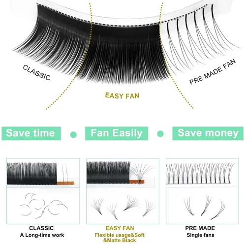 Miniatura 3 de Extensiones de pestañas “Easy Fan” de volumen DD-0.05-9-16, extensiones que se abren rápidamente, grosor de 03 .05 .07 .10, extensiones de pestañas